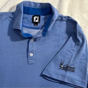 Footjoy FJ  Blue & White Tartan Plaid Stretch Golf Polo Size M‎ Golf Logo